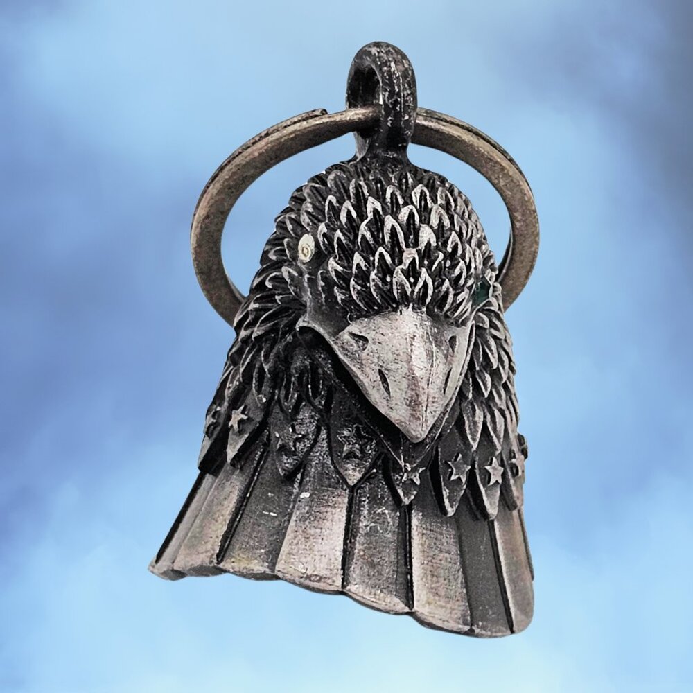 Vintage Eagle Guardian Bell Keychain Silver Tone Motorcycle Biker Bell - Picture 6 of 8